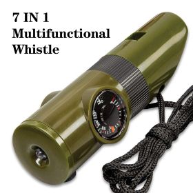 ABS 7-in-1 Multifunctional Survival Whistle – LED Light, Compass, Thermometer, Magnifying Glass & Mirror for Camping and Hiking