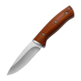 Full-Tang Fixed Blade Survival Knife – Clip Point Blade with Wood Handle and Leather Sheath for Camping