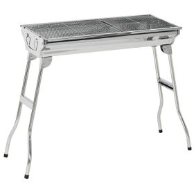 Portable Folding Charcoal Grill – Stainless Steel BBQ Grill with Pan for Camping, Tailgating, and Outdoor Cooking