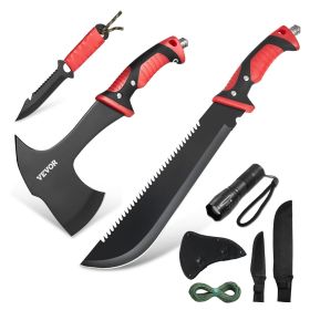 Camping Hatchet & Machete Knife Set – Hunting Knife, Flashlight, Paracord with Sheath