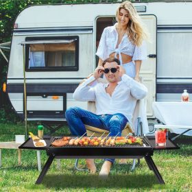 Folding Charcoal BBQ Grill – Stainless Steel with Shelf Net, Easy Setup for Camping, Picnic & Outdoor Parties