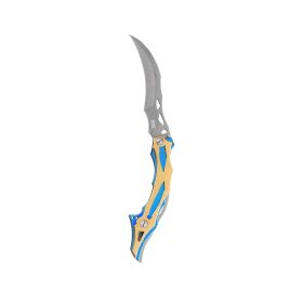 Wou Folding Knife – Unique Collector’s Knife with Steel and Blue Titanium Handle Accents and Gold Detailing
