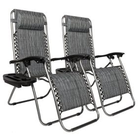 2pcs , Adjustable Folding Lounger With Pillow And Practical Tray For Deck, Terrace, Camping, Patio, Grey (Option: Gray)