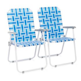 2pcs Blue And White Striped Camping Chairs (Option: Beach chairs)