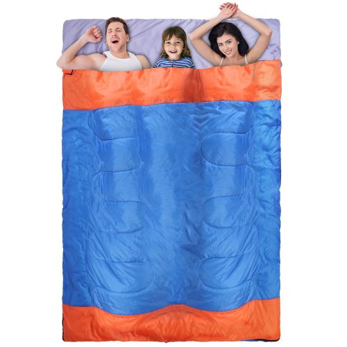 3 People Sleeping Bag for Adult Kids Lightweight Water Resistant Camping Cotton Liner Cold Warm Weather Indoor Outdoor Use 3 Season with Sack for 3 People Sleeping Bag for Adult Kids Lightweight Water Resistant Camping Cotton Liner Cold Warm Weather Indoor Outdoor Use 3 Season with Sack for